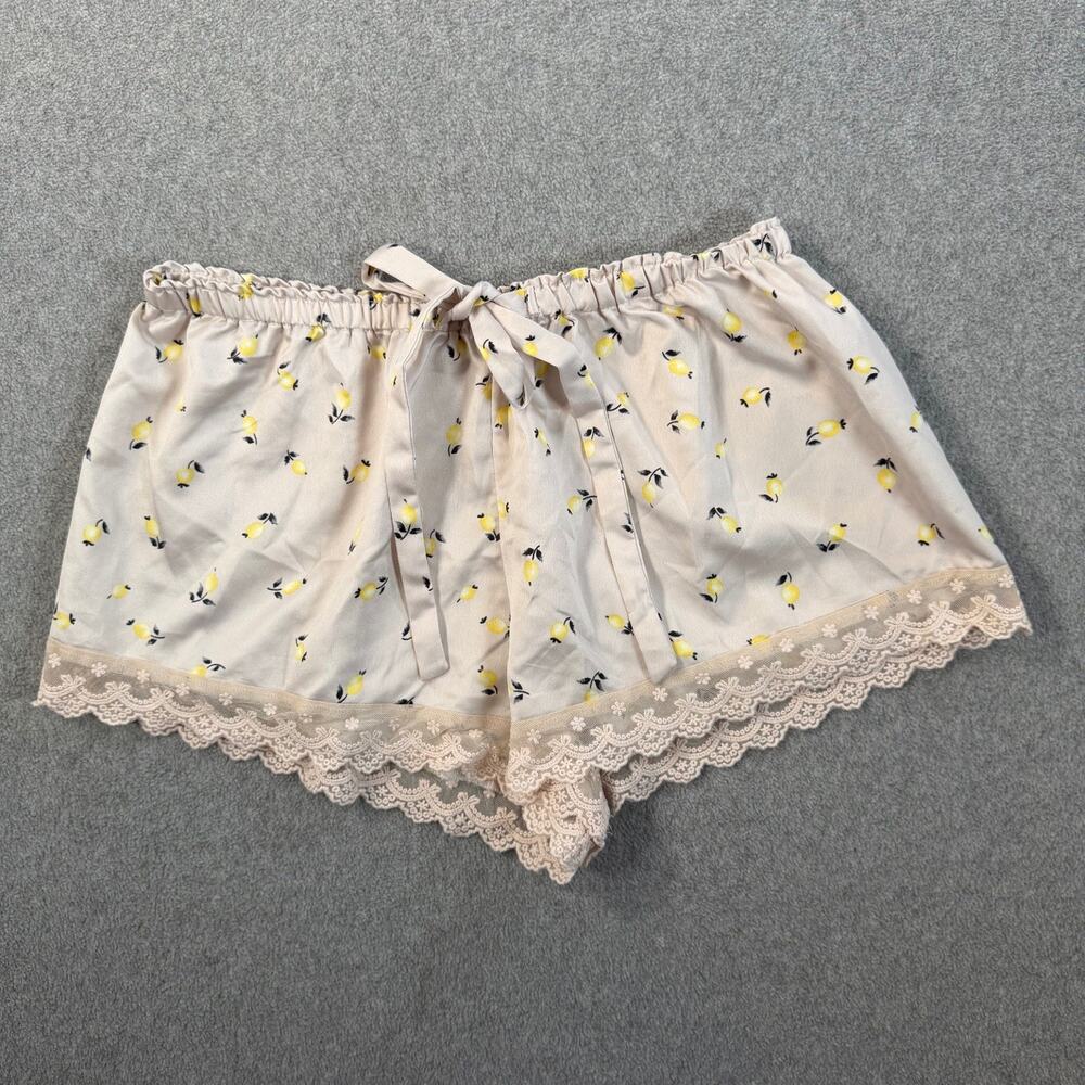 Flora Nikrooz Women's Small Lemon Print Satin Sleepwear Shorts with Lace Trim